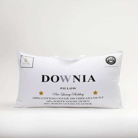 Downia -  White Goose Down Pillows - 10 percent Goose Down 90 percent Goose Feather - (PAIR)